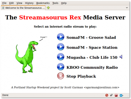 Screenshot of the Streamasourus Rex Web Interface
